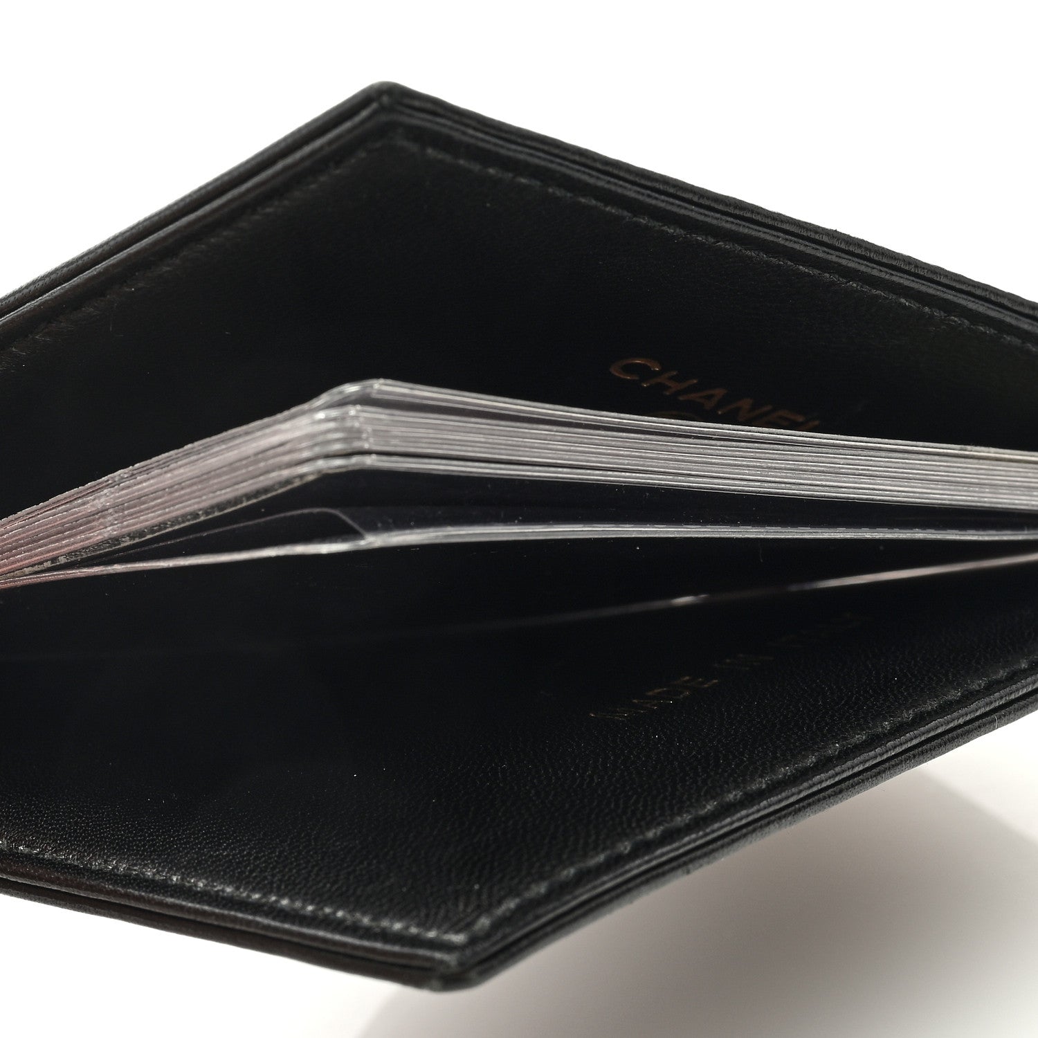 Chanel Lambskin Chocolate Bar Quilted Card Holder Wallet Black 5 of 7