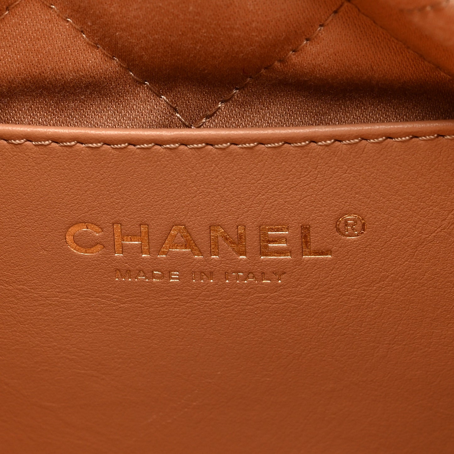 Shiny Calfskin Quilted Mini Chanel 22 Dark Beige