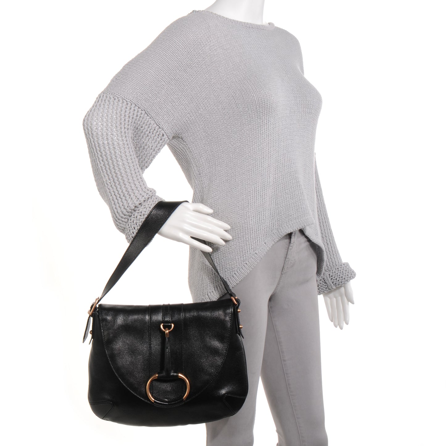Leather Horsebit Flap Bag Black