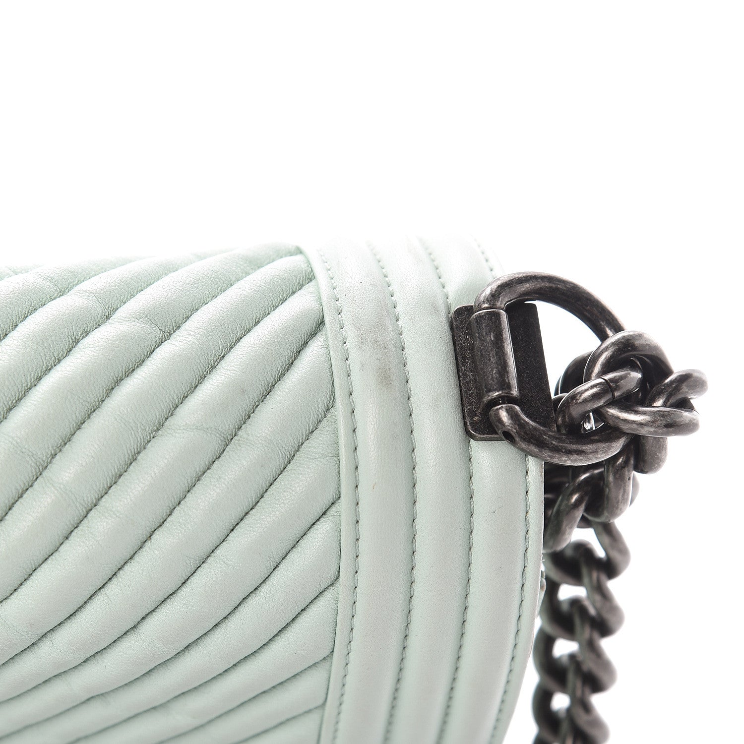 Chanel Wrinkled Lambskin Chevron Quilted New Medium Boy Flap Light Green 9 of 17