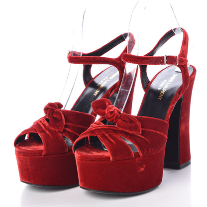 Saint Laurent Crushed Velvet Farrah Platform Sandals 36.5 Red 3 of 9