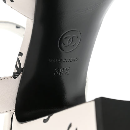 Chanel Printed Lambskin Coco Beach Platform Sandals 38.5 White Black 6 of 9