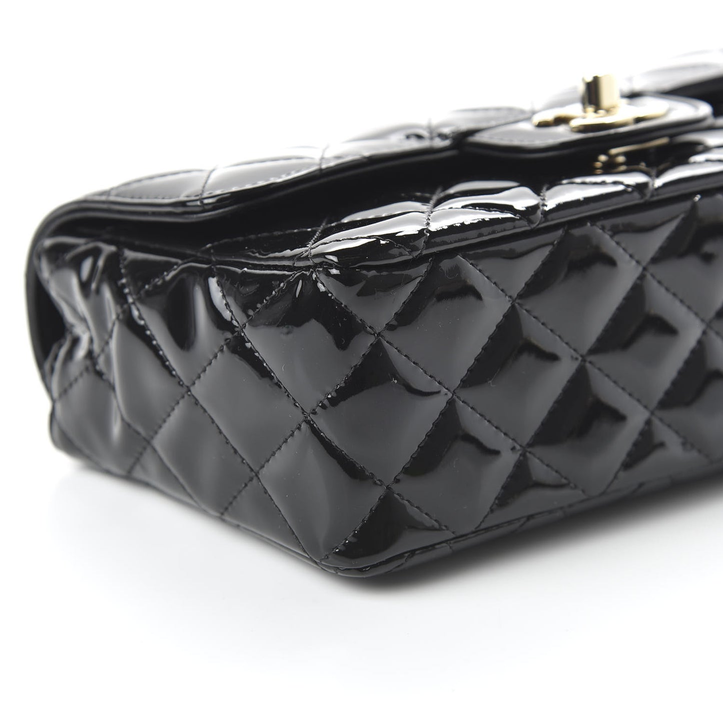 Patent Calfskin Quilted Mini Rectangular Flap Black