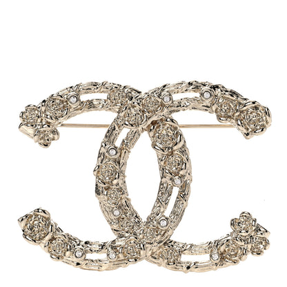 Chanel Metal Crystal Camellia CC Brooch Light Gold 1 of 5
