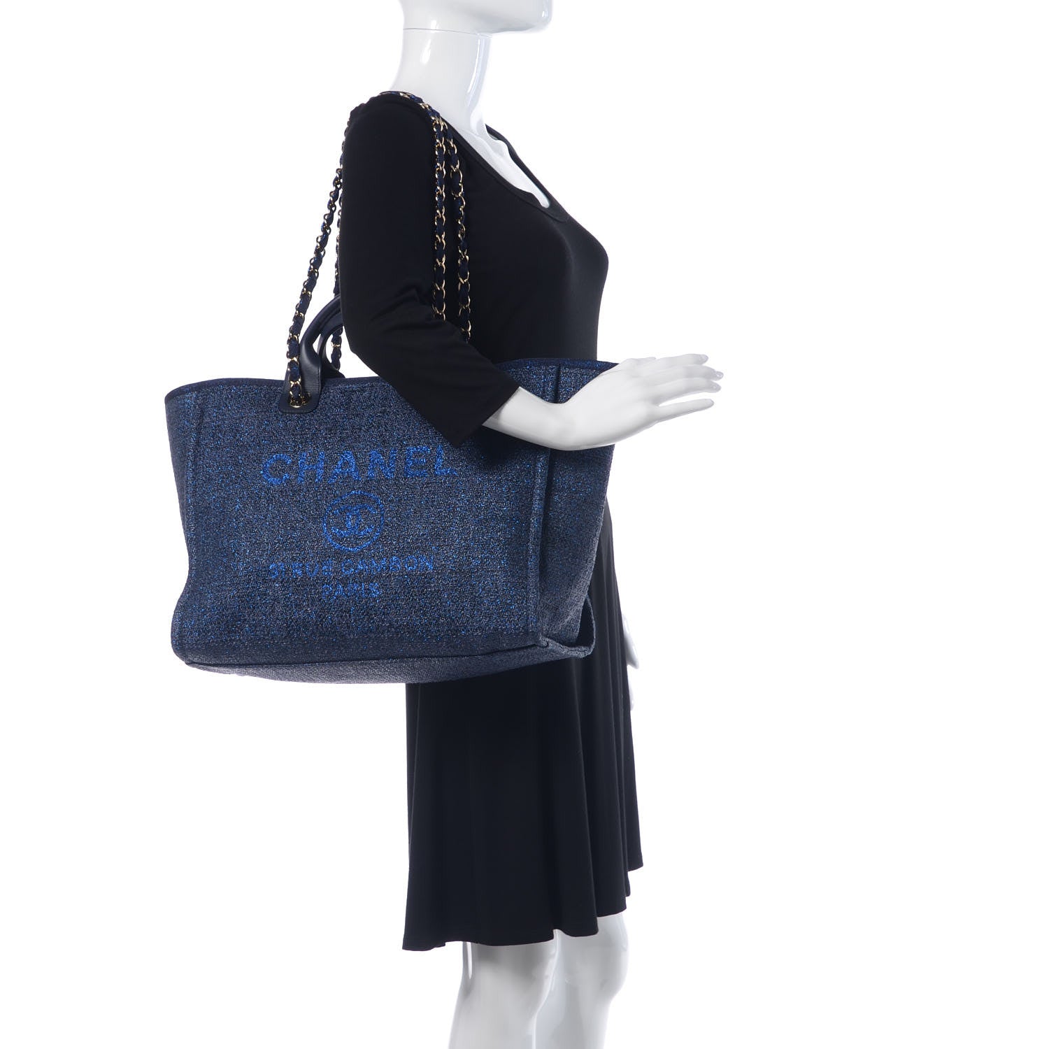 Chanel Woven Straw Raffia Large Deauville Tote Blue 2 of 11