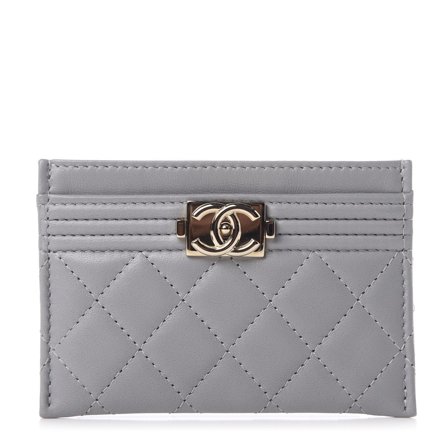 Lambskin Quilted Boy Card Holder Grey