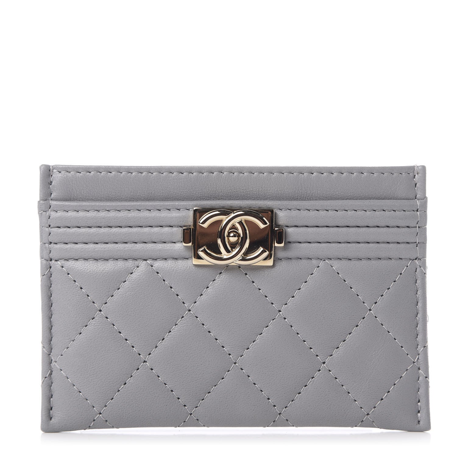 Chanel Lambskin Quilted Boy Card Holder Grey 1 of 10