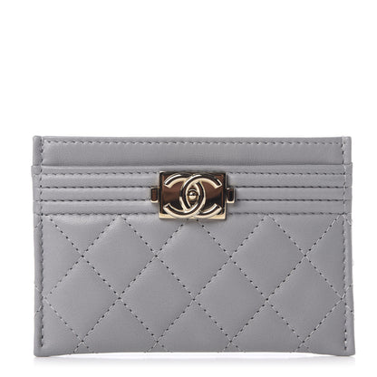 Chanel Lambskin Quilted Boy Card Holder Grey 1 of 10