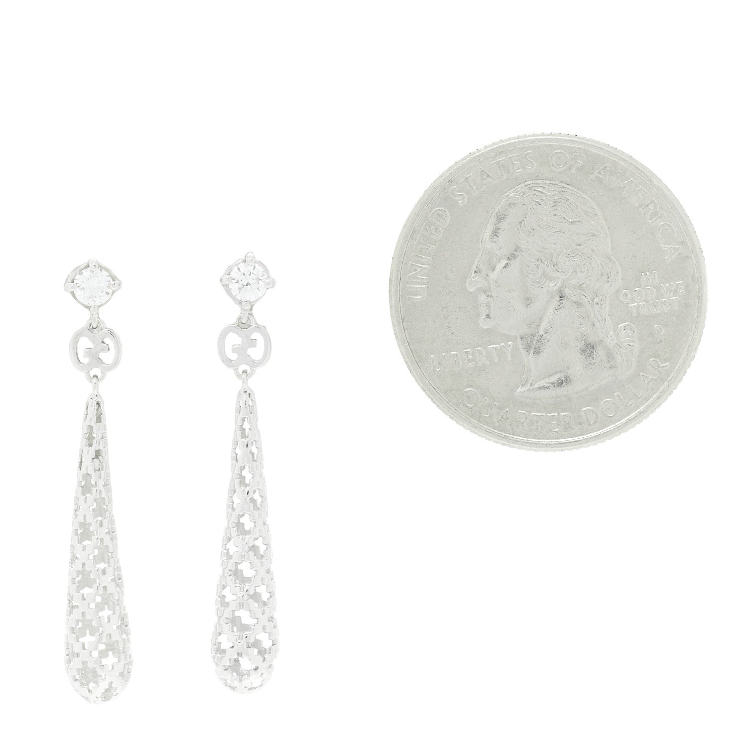 Gucci 18K White Gold Diamond Diamantissima Drop Earrings 2 of 6