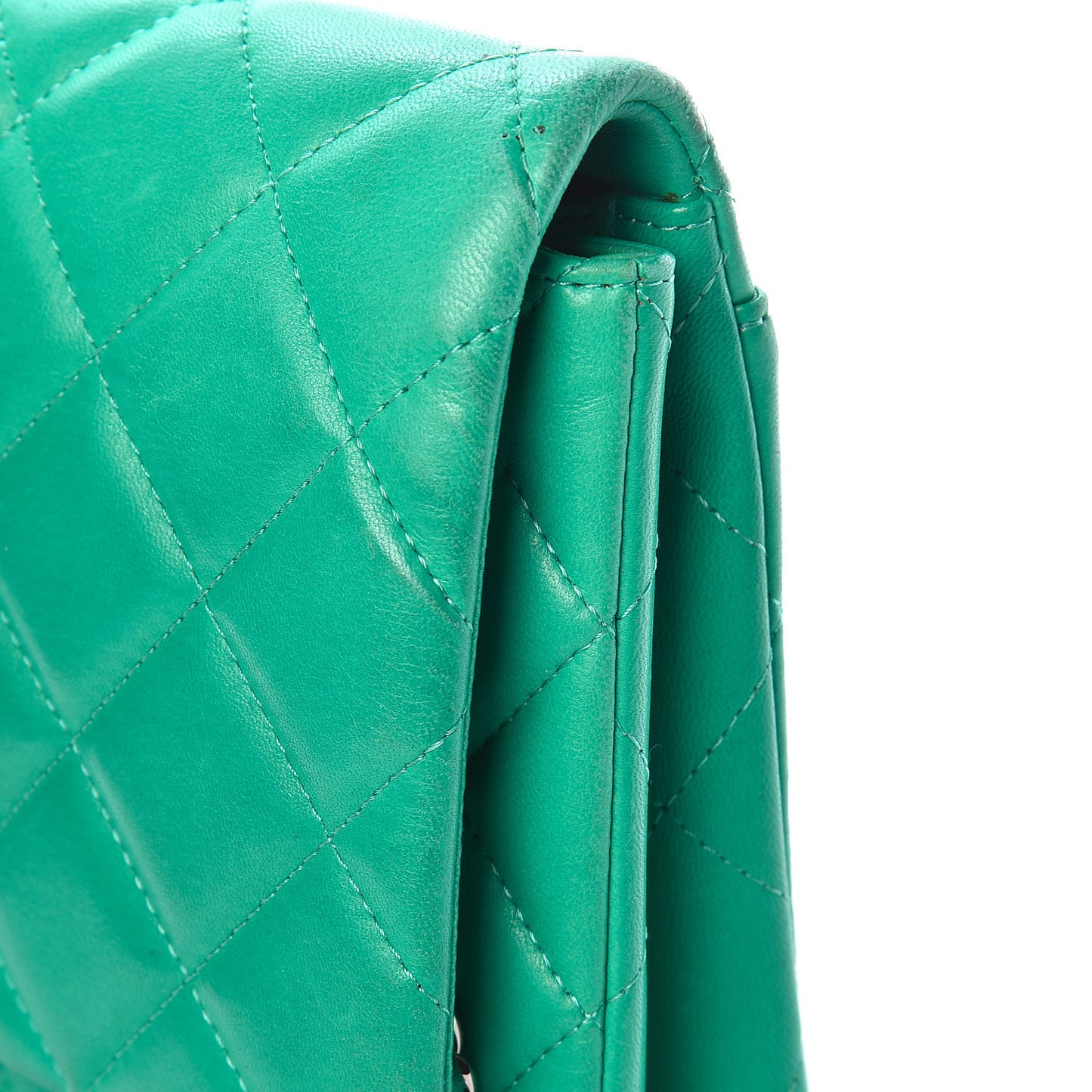 Lambskin Quilted Clutch With Chain Flap Green