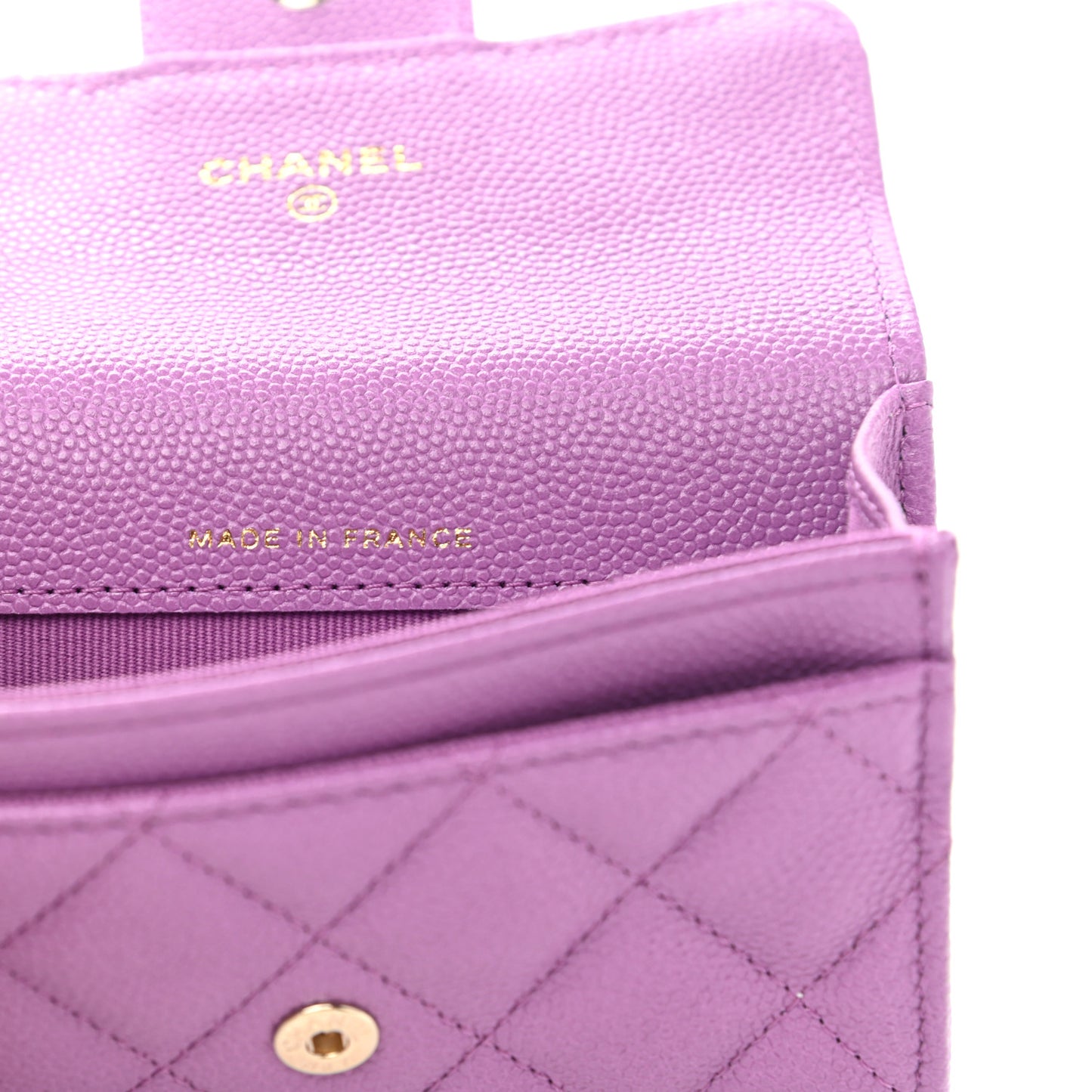 Caviar Quilted Flap Card Holder Wallet Purple