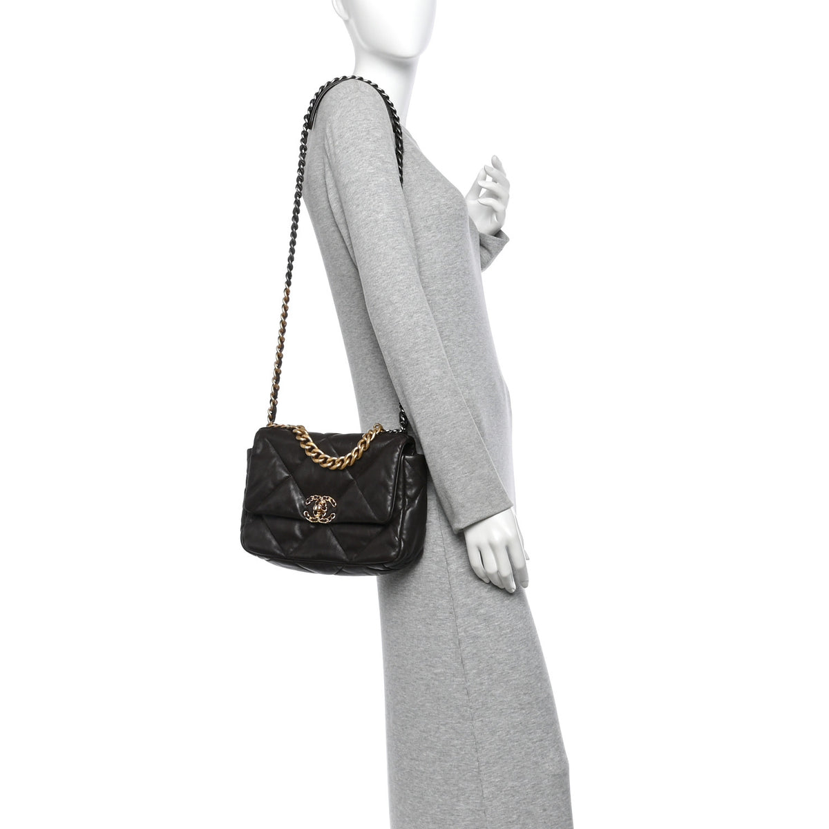 Lambskin Quilted Medium Chanel 19 Flap Dark Brown