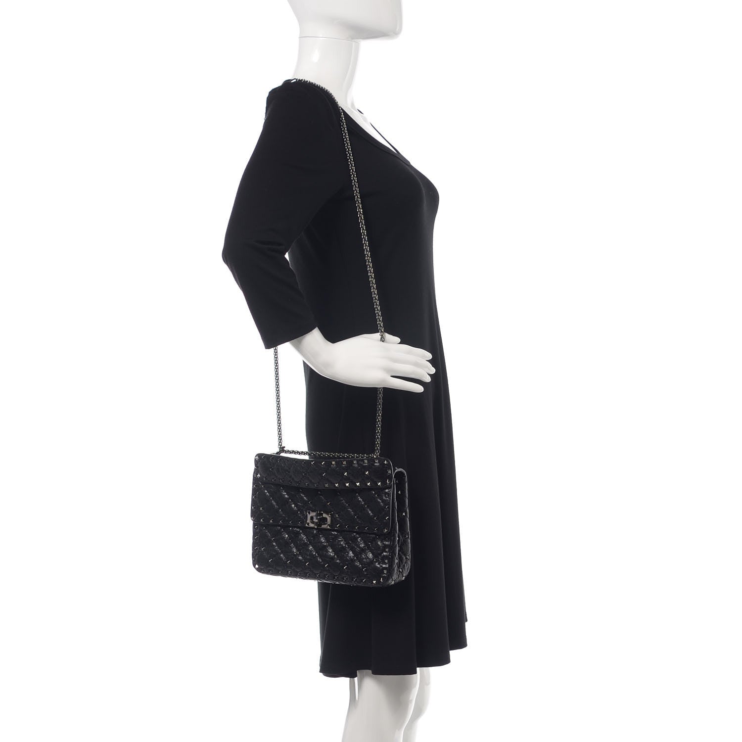 Valentino Garavani Craquele Nappa Medium Rockstud Spike Shoulder Bag Black 2 of 9