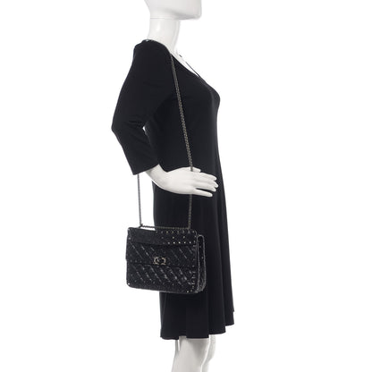 Valentino Garavani Craquele Nappa Medium Rockstud Spike Shoulder Bag Black 2 of 9