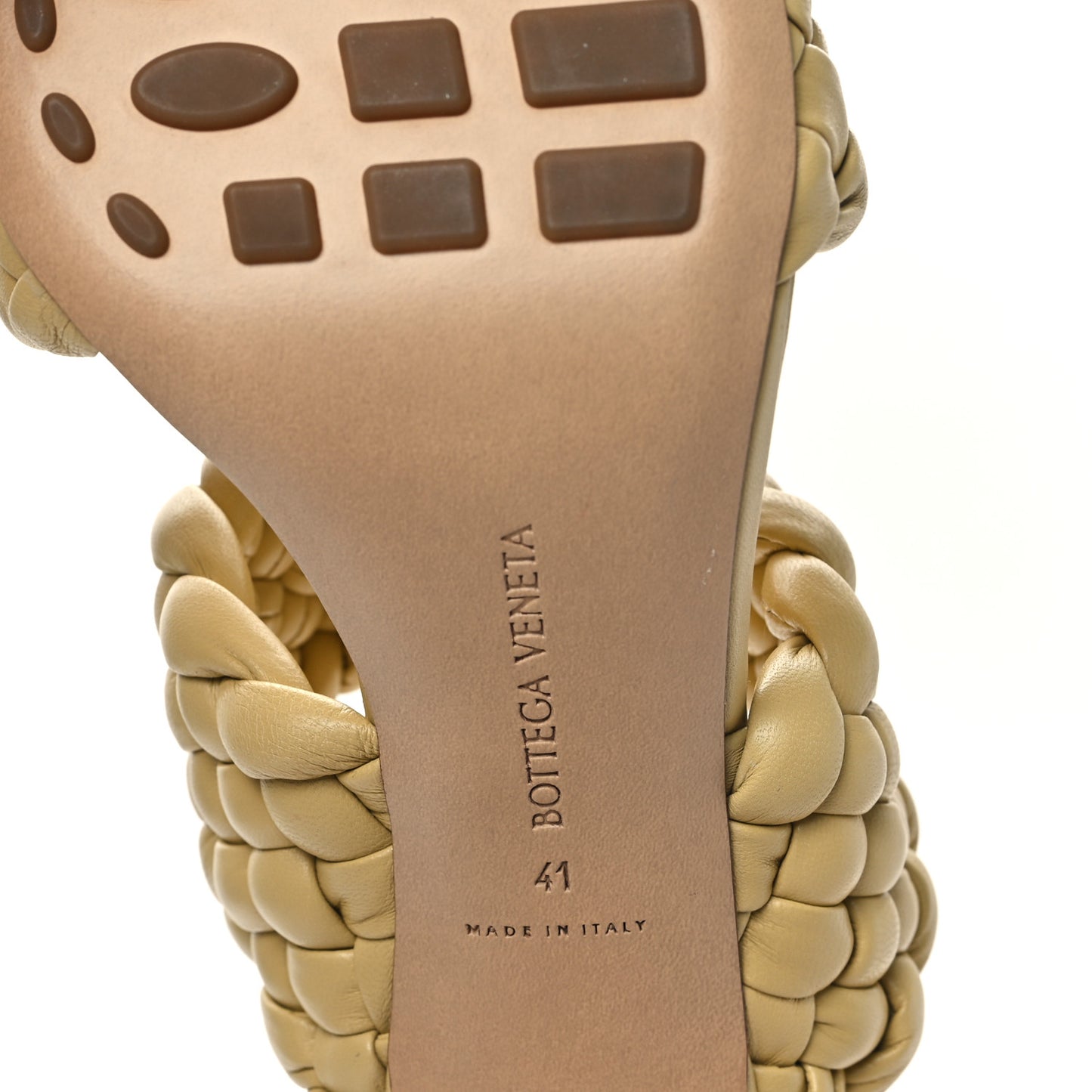 Nappa Twisted Padded Intrecciato Curve Slide Sandals 41 Tapioca