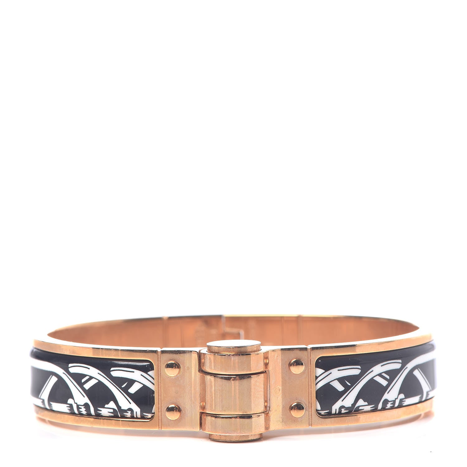 Hermes Enamel Printed Narrow Balades Equestres Positif Negatif Hinged Bracelet S Black 1 of 5
