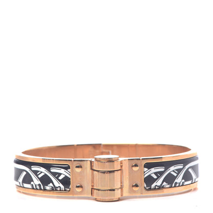 Hermes Enamel Printed Narrow Balades Equestres Positif Negatif Hinged Bracelet S Black 1 of 5