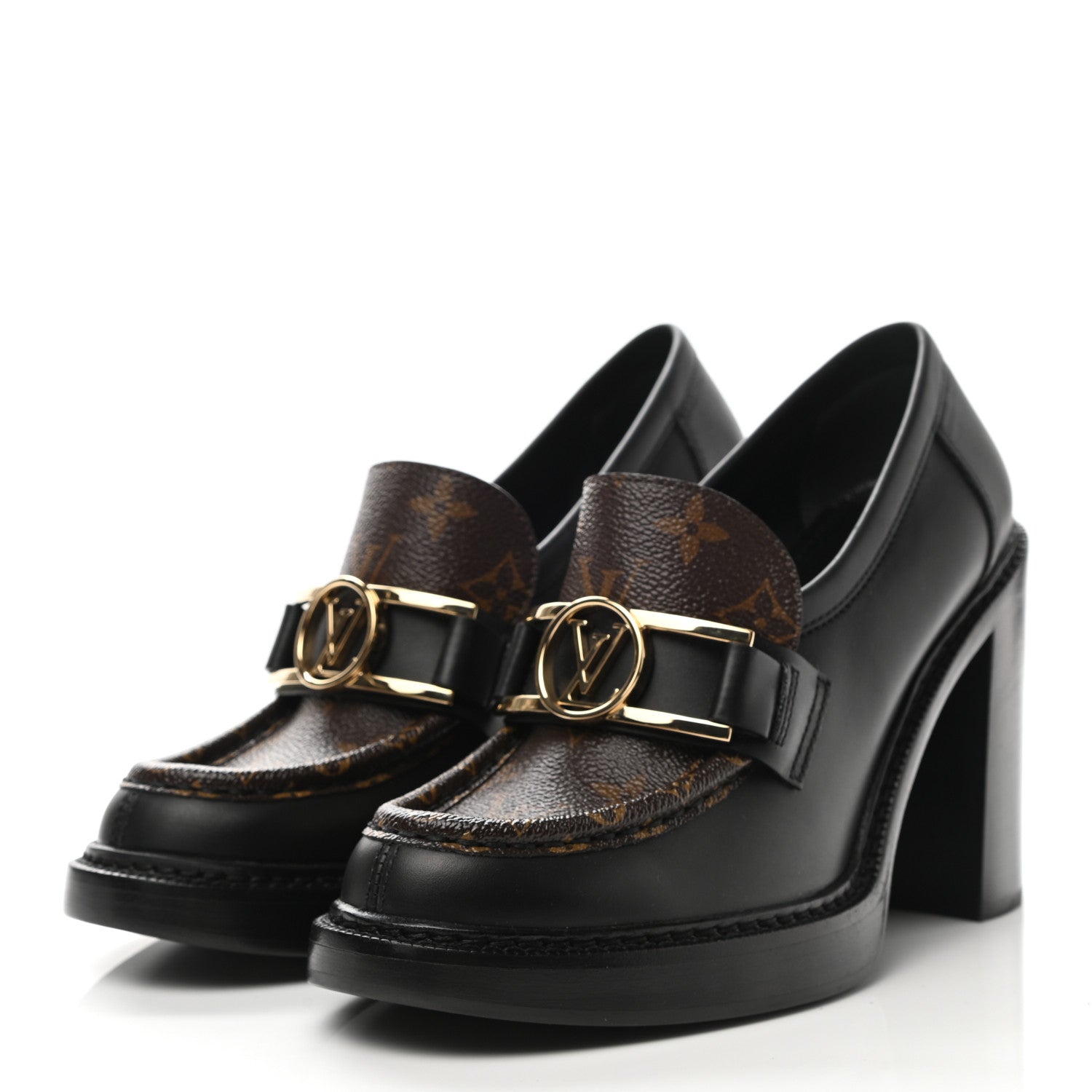 Louis Vuitton Monogram Calfskin Academy Loafers Pumps 38.5 Black 3 of 8