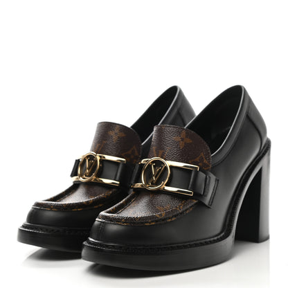 Louis Vuitton Monogram Calfskin Academy Loafers Pumps 38.5 Black 3 of 8