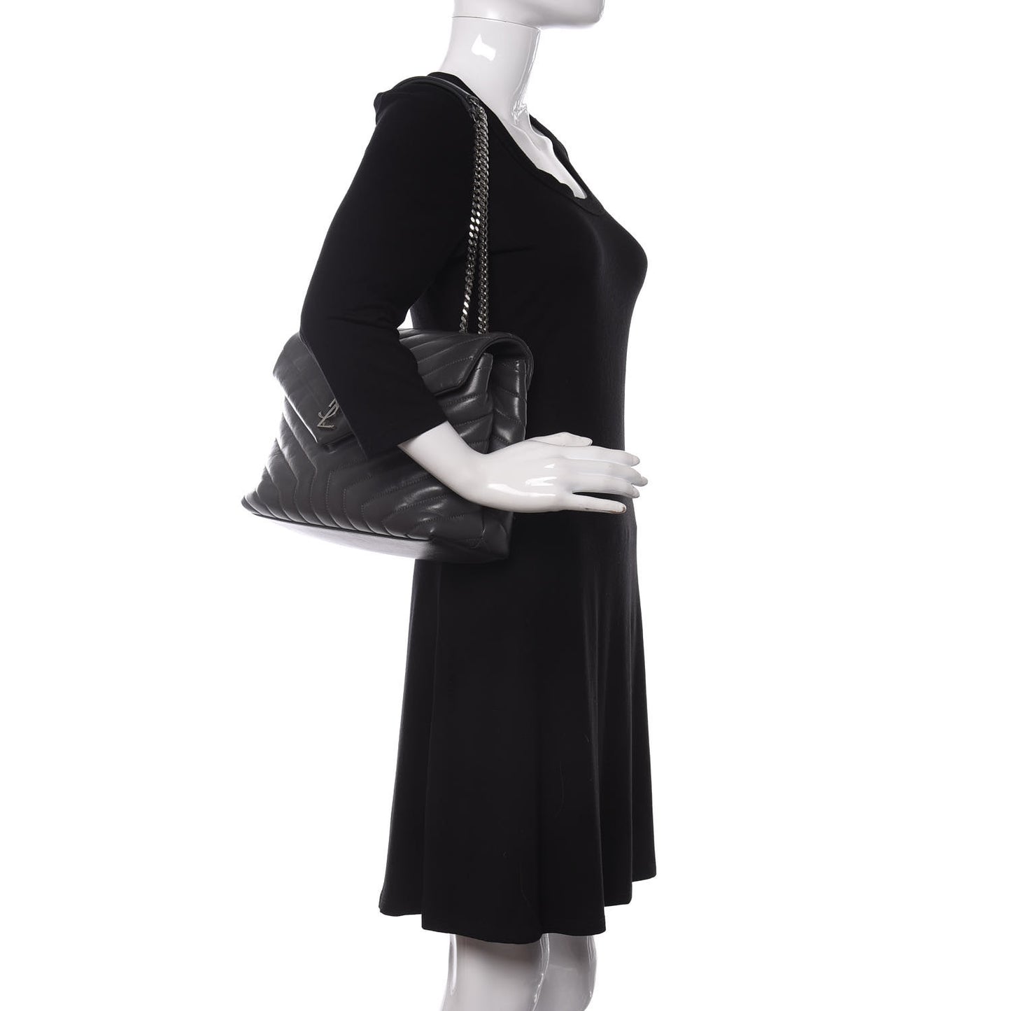 Calfskin Y Quilted Monogram Medium Loulou Chain Satchel Asphalt