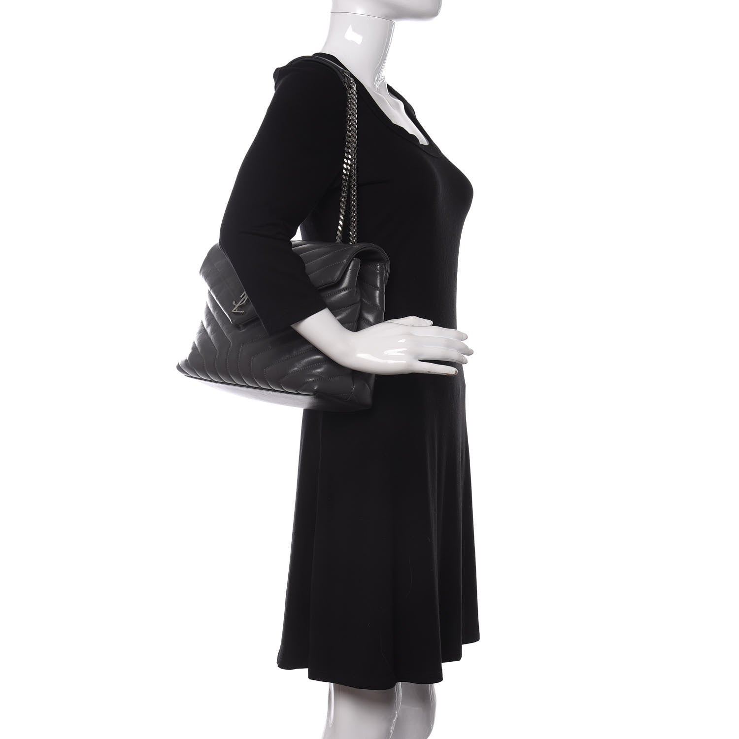 Saint Laurent Calfskin Y Quilted Monogram Medium Loulou Chain Satchel Asphalt 2 of 10