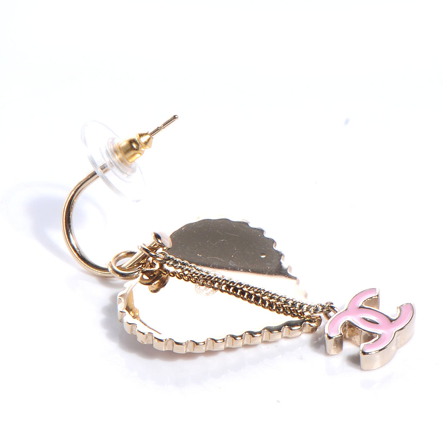 Enamel Valentine CC Heart Drop Earrings Pink Gold
