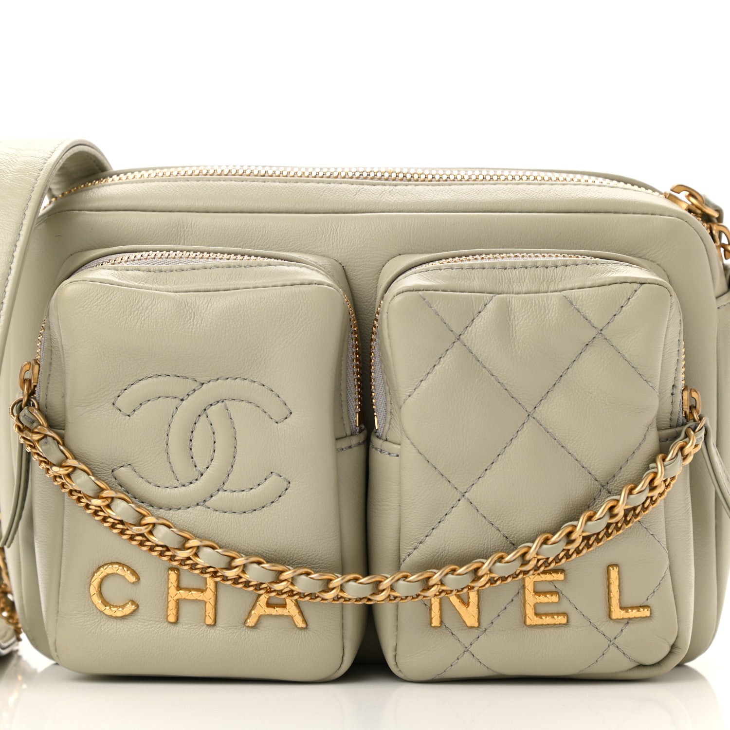 Chanel Calfskin Quilted Small Camera Case Grey 8 of 10
