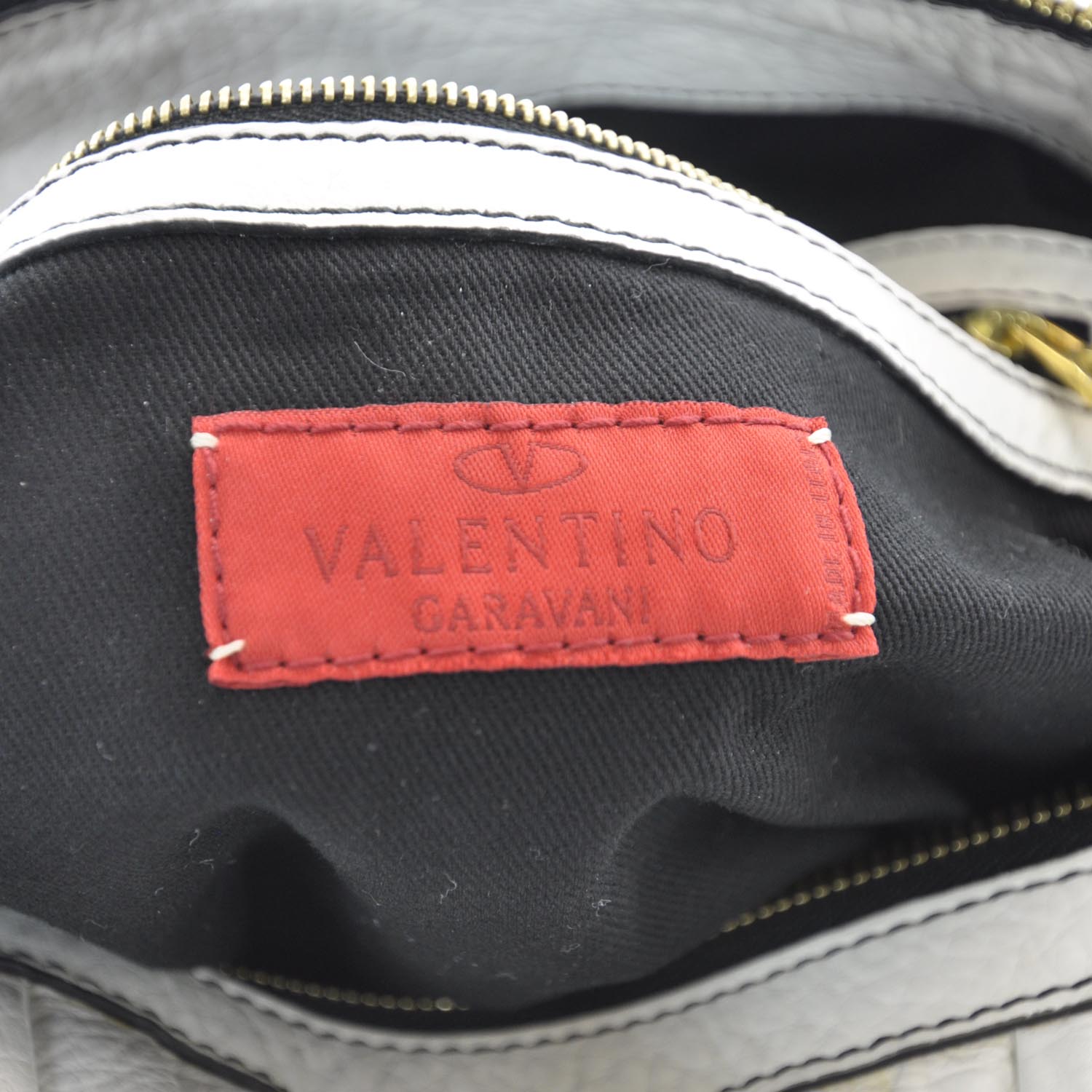 Valentino Garavani Leather Pleated Maizeon Tote Black and White 8 of 9