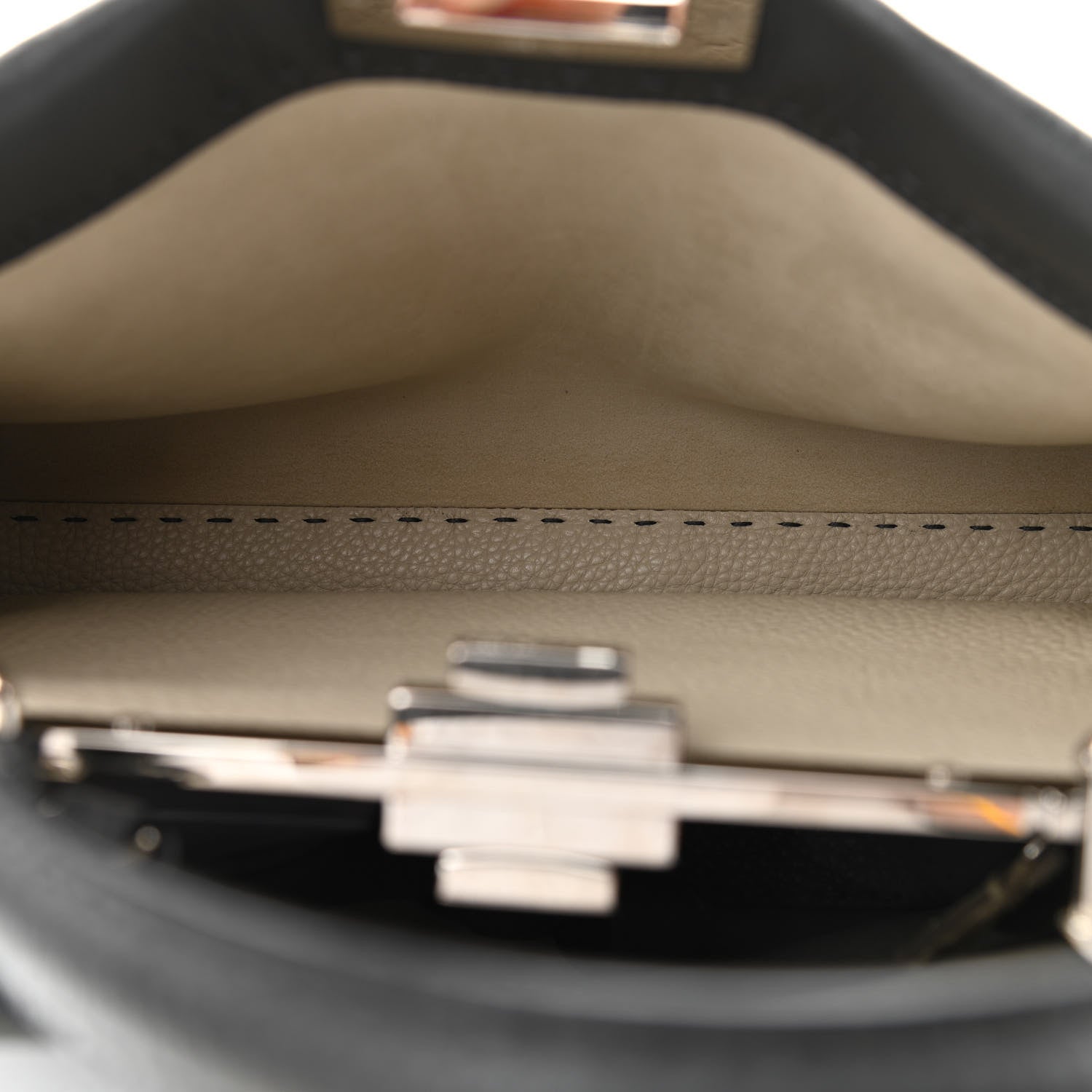 Fendi Cuoio Romano Selleria Bi-Color Medium Peekaboo Iconic Satchel Asfalto Latte 4 of 9