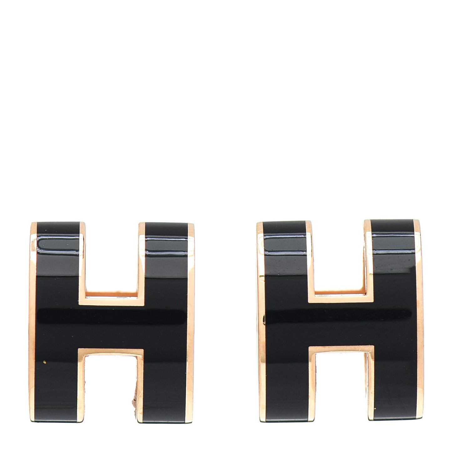 Gold Lacquered Pop H Earrings Black