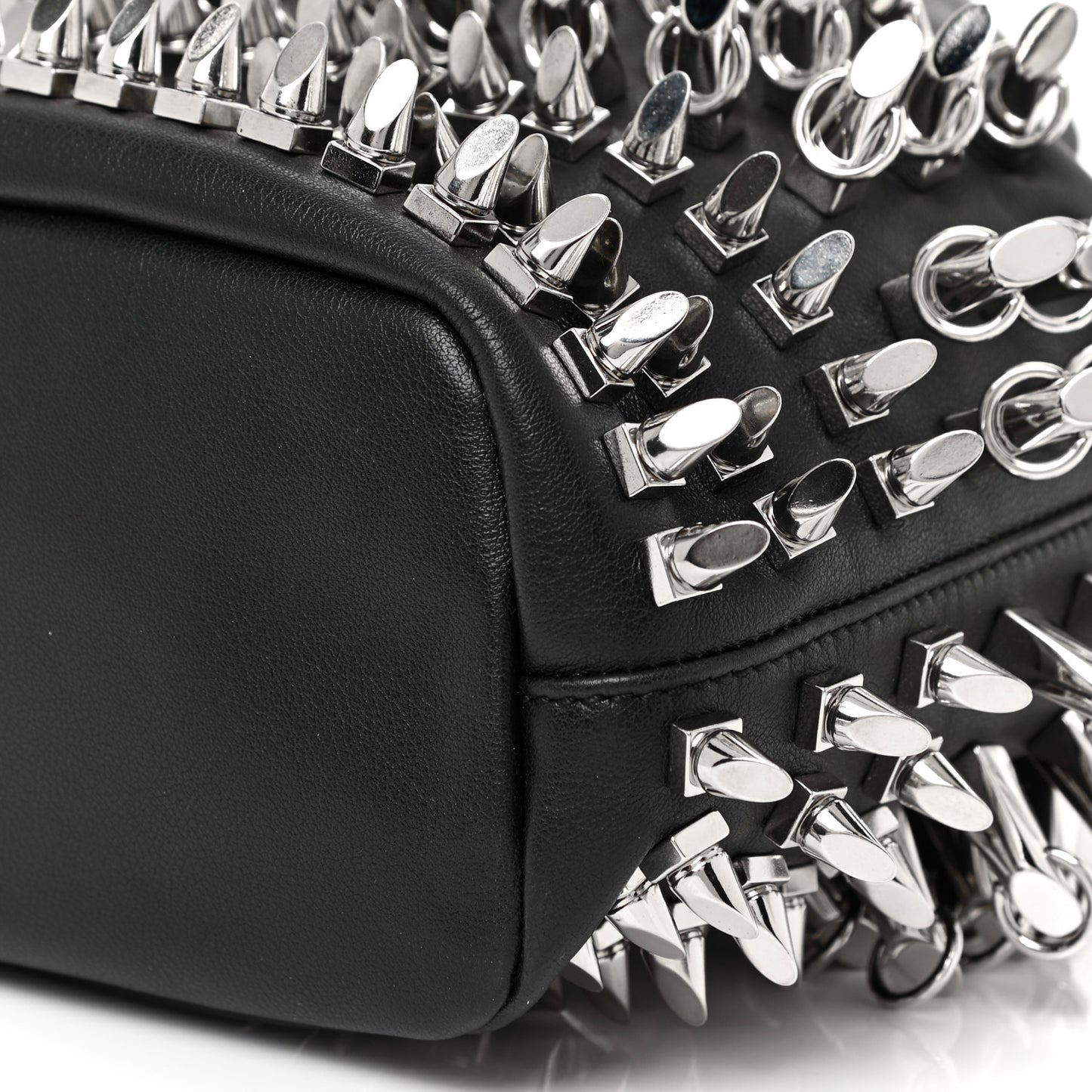 Calfskin Spiked Drawstring Bucket Bag Black