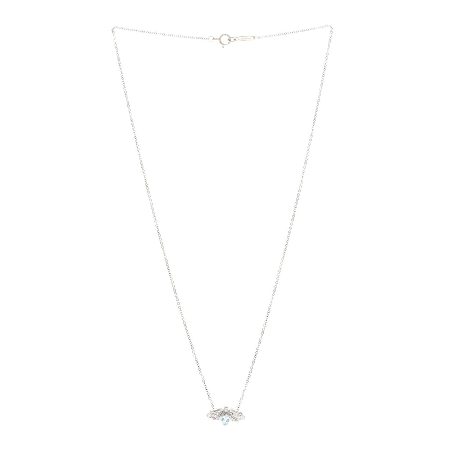 Tiffany Platinum Diamond Aquamarine Paper Flowers Firefly Pendant Necklace 3 of 5
