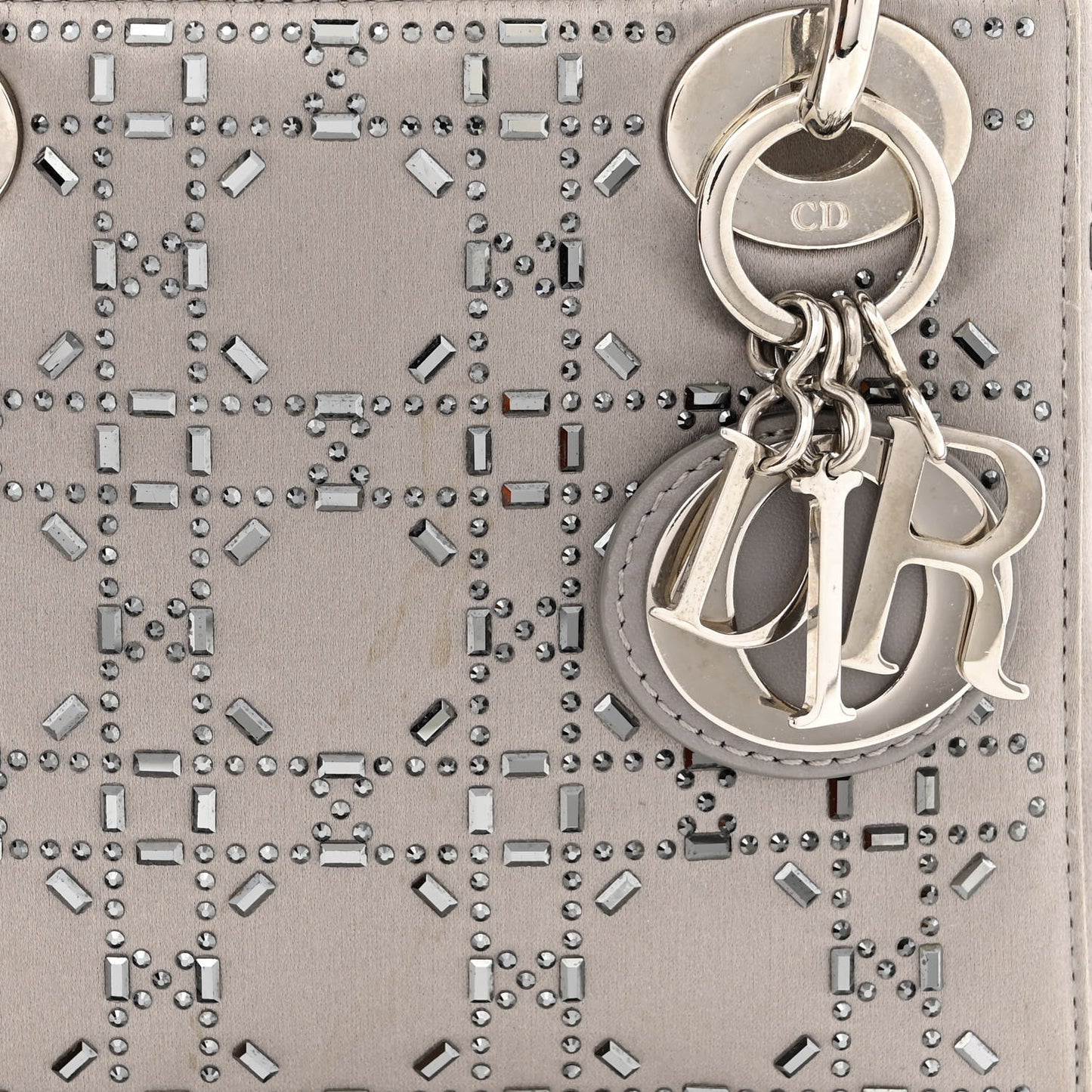 Satin Crystal Cannage Mini Lady Dior Gray
