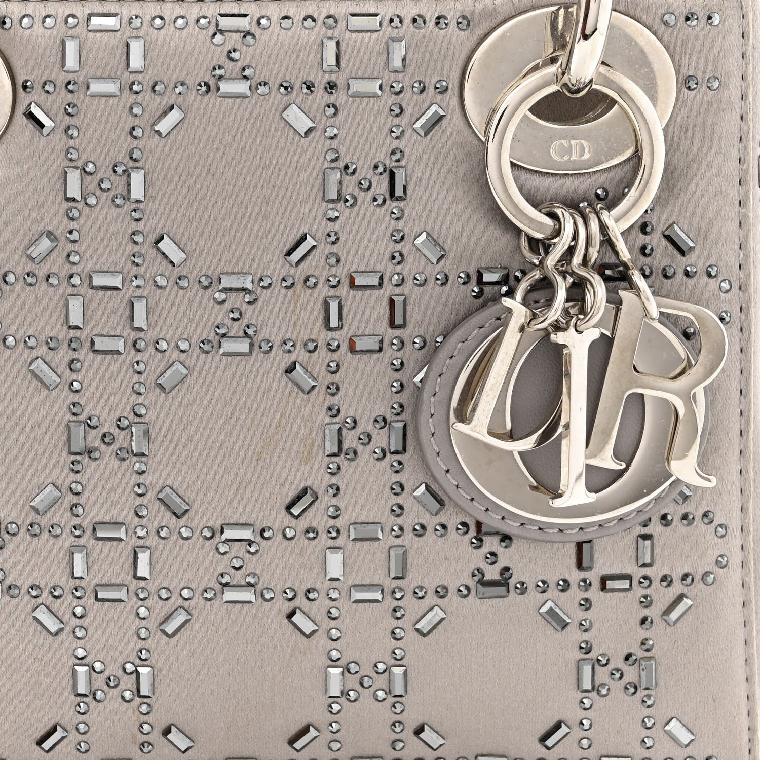 Christian Dior Satin Crystal Cannage Mini Lady Dior Gray 9 of 16