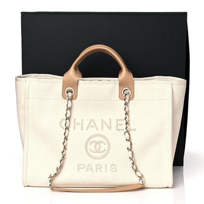 Chanel Canvas Pearl Medium Deauville Tote Ecru Beige 10 of 10