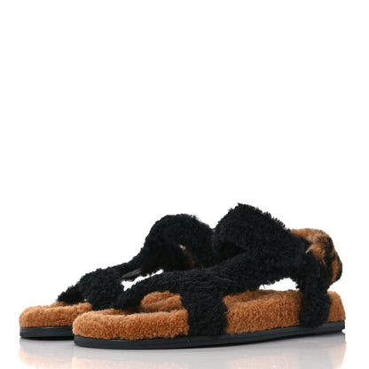 Fendi Shearling FF Fendi Feel Sandals 38.5 Tobacco Black 3 of 9