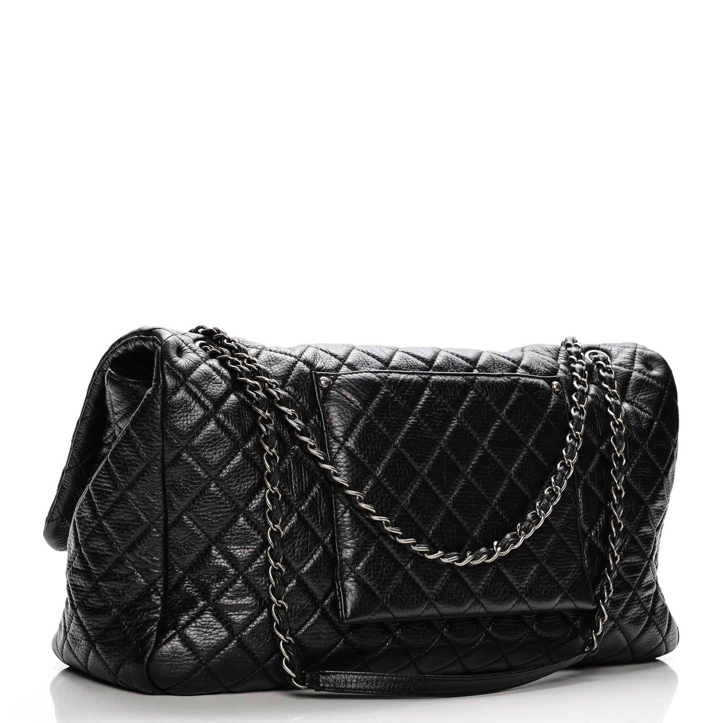 Calfskin Quilted XXL Travel Flap Bag Black