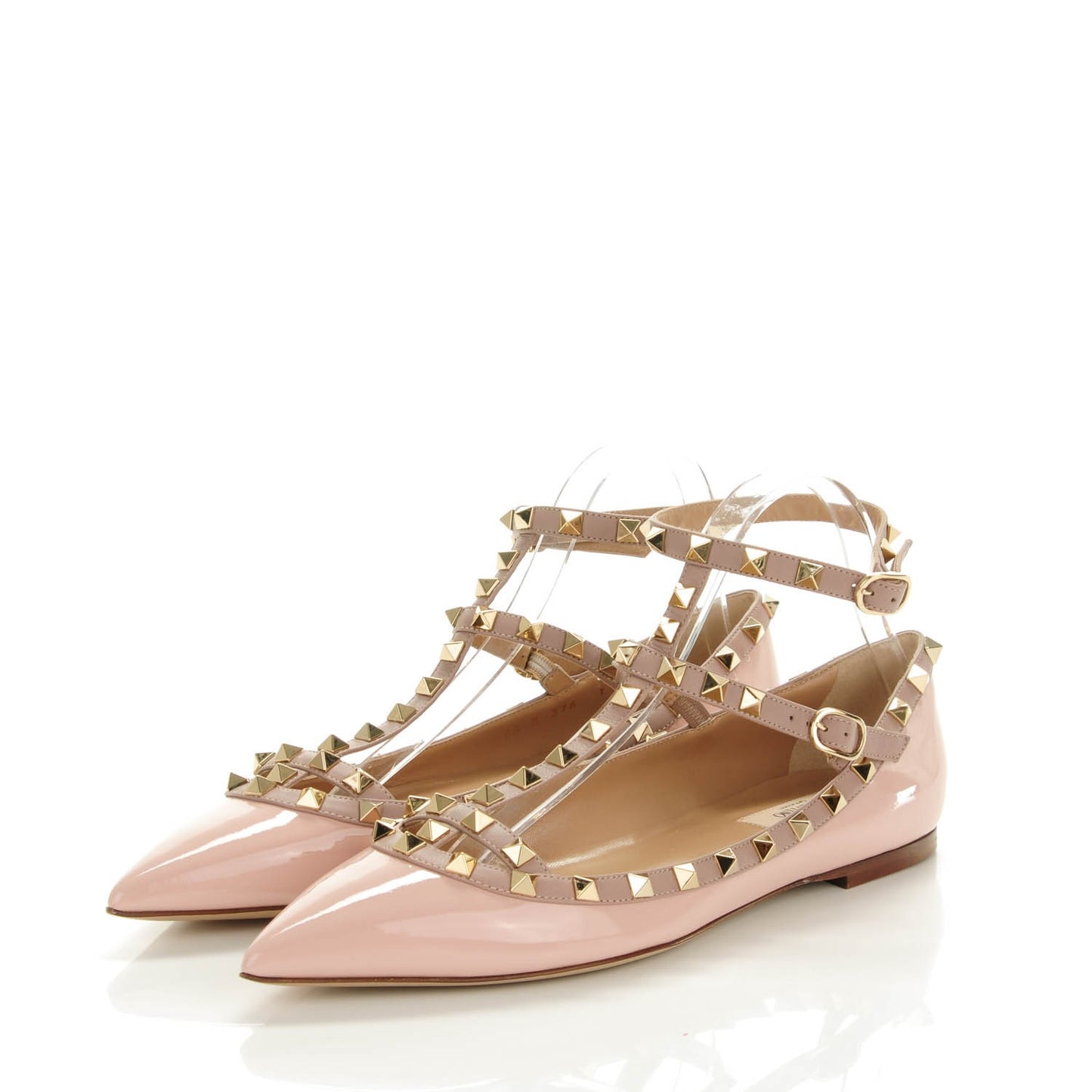 Patent Rockstud Cage Ballerina Flats 40.5 Water Rose Poudre