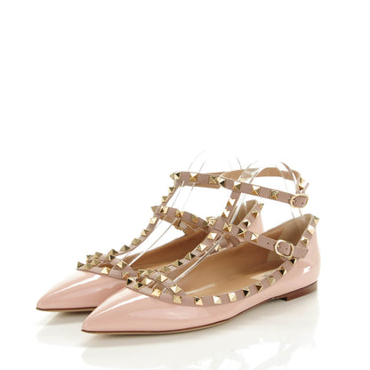 Valentino Garavani Patent Rockstud Cage Ballerina Flats 40.5 Water Rose Poudre 3 of 8