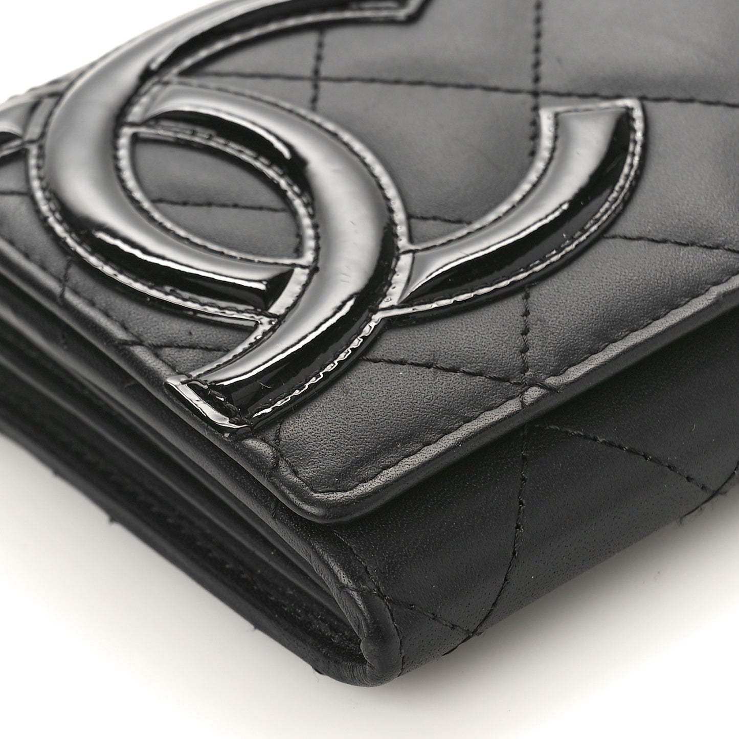 Calfskin Quilted Cambon Gusset Flap Wallet Black