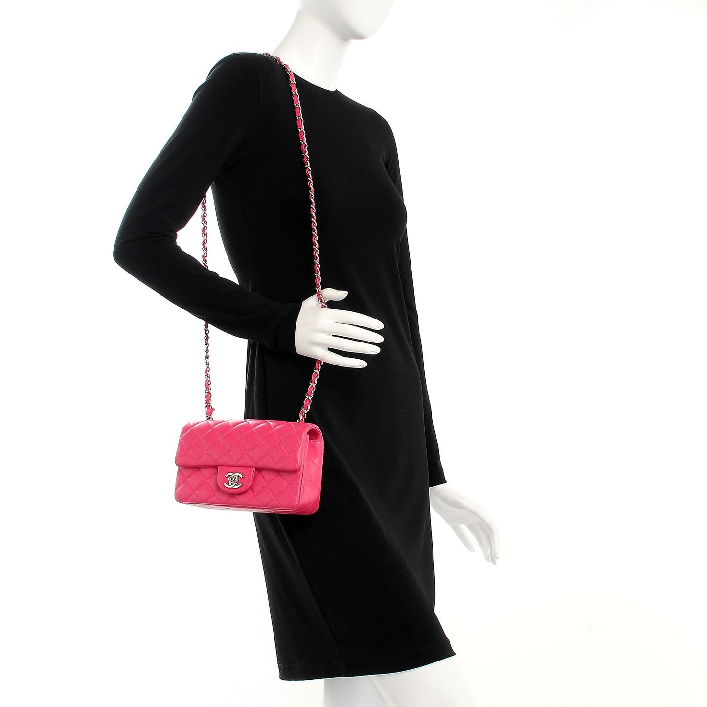 Lambskin Quilted Mini Rectangular Flap Dark Pink