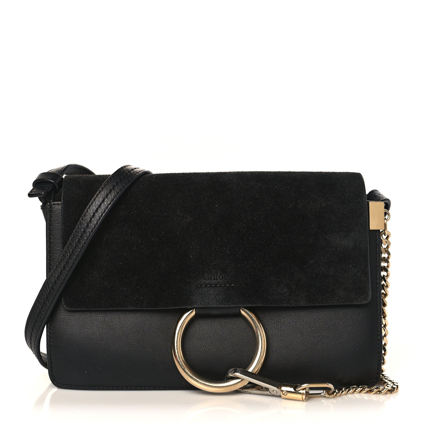 Suede Calfskin Small Faye Shoulder Bag Black
