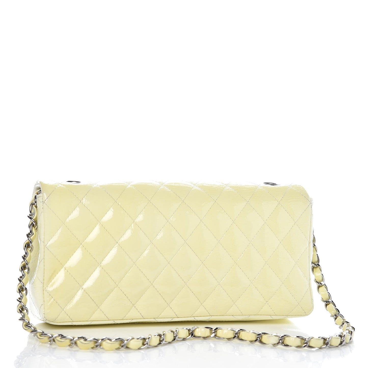 Distressed Patent Calfskin Quilted East West Flap Clutch Ivory