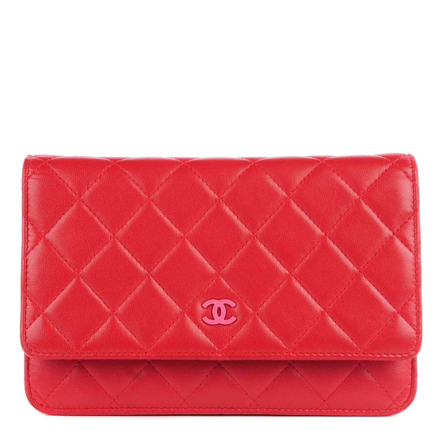 Lambskin Quilted Wallet On Chain WOC Red Pink