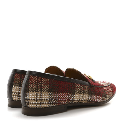 Gucci Vintage Tweed Check Horsebit Mens Jordaan Loafers 9 Red Beige White 5 of 10