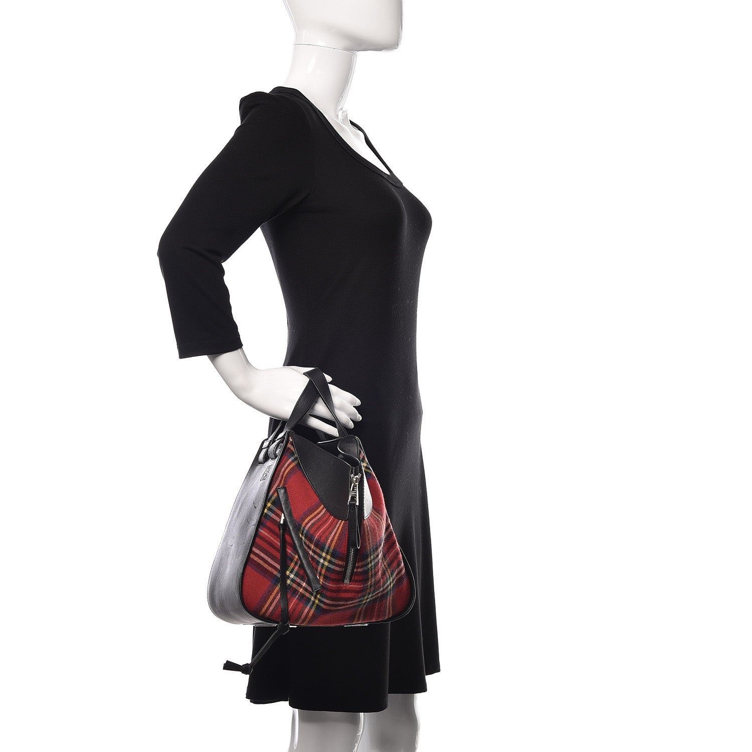 Loewe Wool Calfskin Small Hammock Shoulder Bag Black Red Tartan 3 of 10