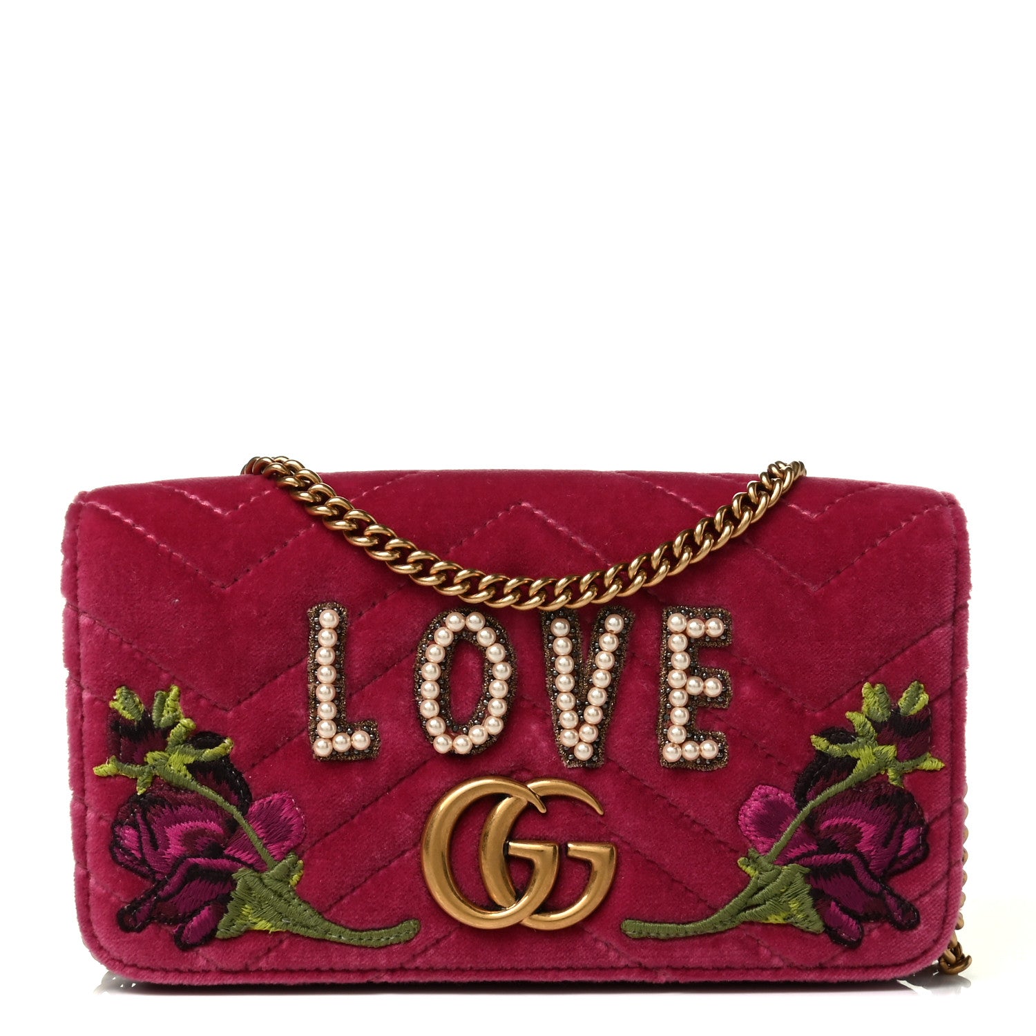 Gucci Velvet Matelasse Love Embroidered GG Marmont Mini Bag Light Raspberry Rose 1 of 6