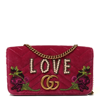 Gucci Velvet Matelasse Love Embroidered GG Marmont Mini Bag Light Raspberry Rose 1 of 6