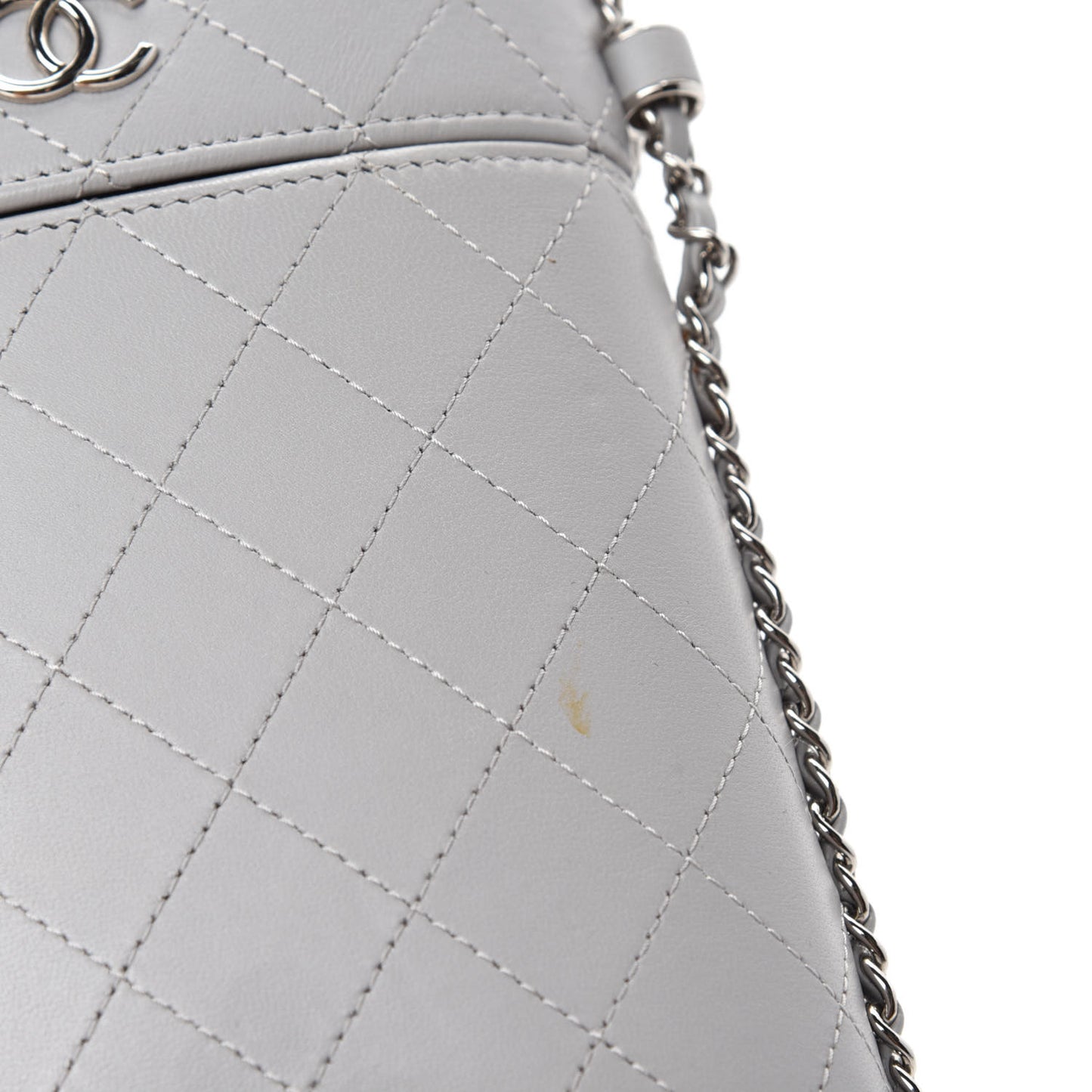 Lambskin Quilted Chain Around Phone Holder Grey