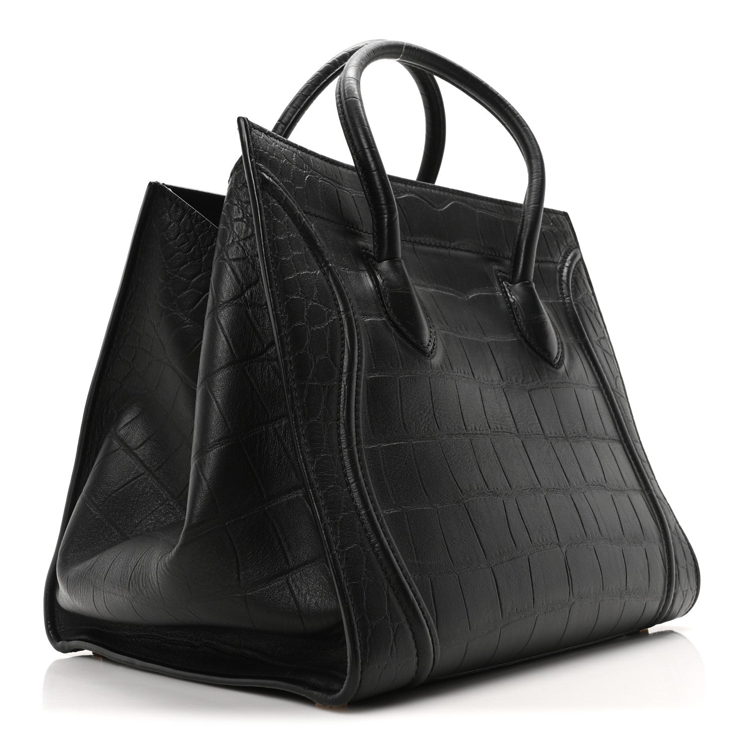 Celine Crocodile Embossed Calfskin Medium Phantom Luggage Black 3 of 9